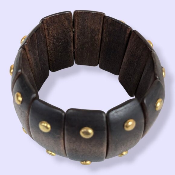 (2/$20) Vintage Studded Wood Stretch Bracelet - Picture 3 of 6